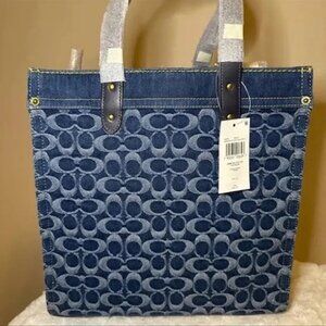 Coach Field Tote 22 In Signature Denim